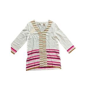 Lemlem Birabiro Kaftan pink white striped cotton blend small NWT